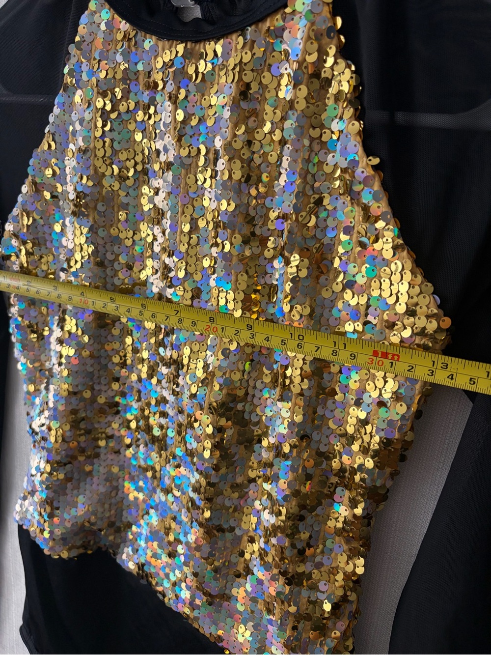 Weissman Gold Sequin Black Mesh Long Sleeve Leotard Size MA Excellent (A642) - Picture 4 of 11